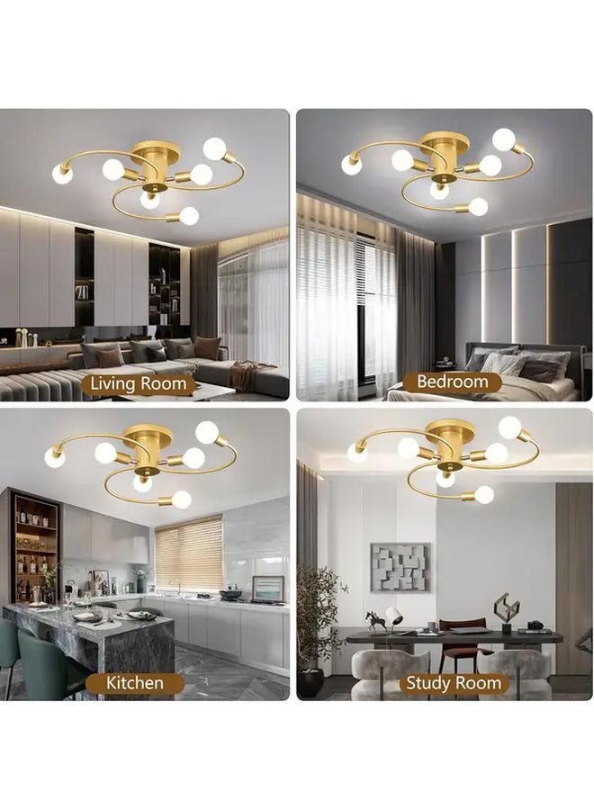 Golden Sputnik Semi Flush Mount Ceiling Light Fixture Adjustable Arm 6 Light Chandelier - Image 4